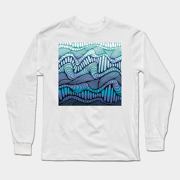 Beautiful Purple and Blue Zentangle Waves, Digital Illustration Long Sleeve T-Shirt by cherdoodles